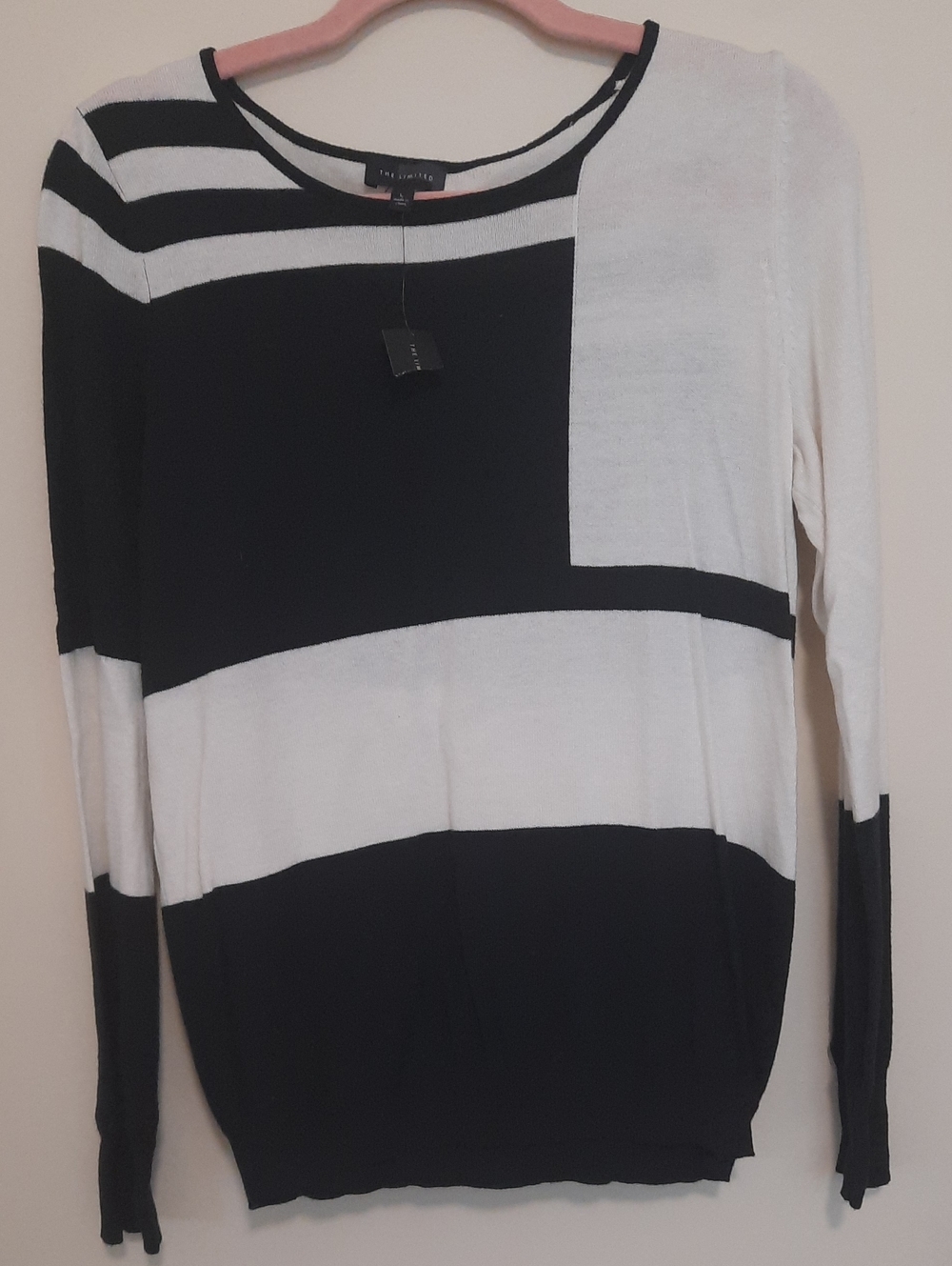The Limited Size L Large Black White Blocked Knit Top NWT